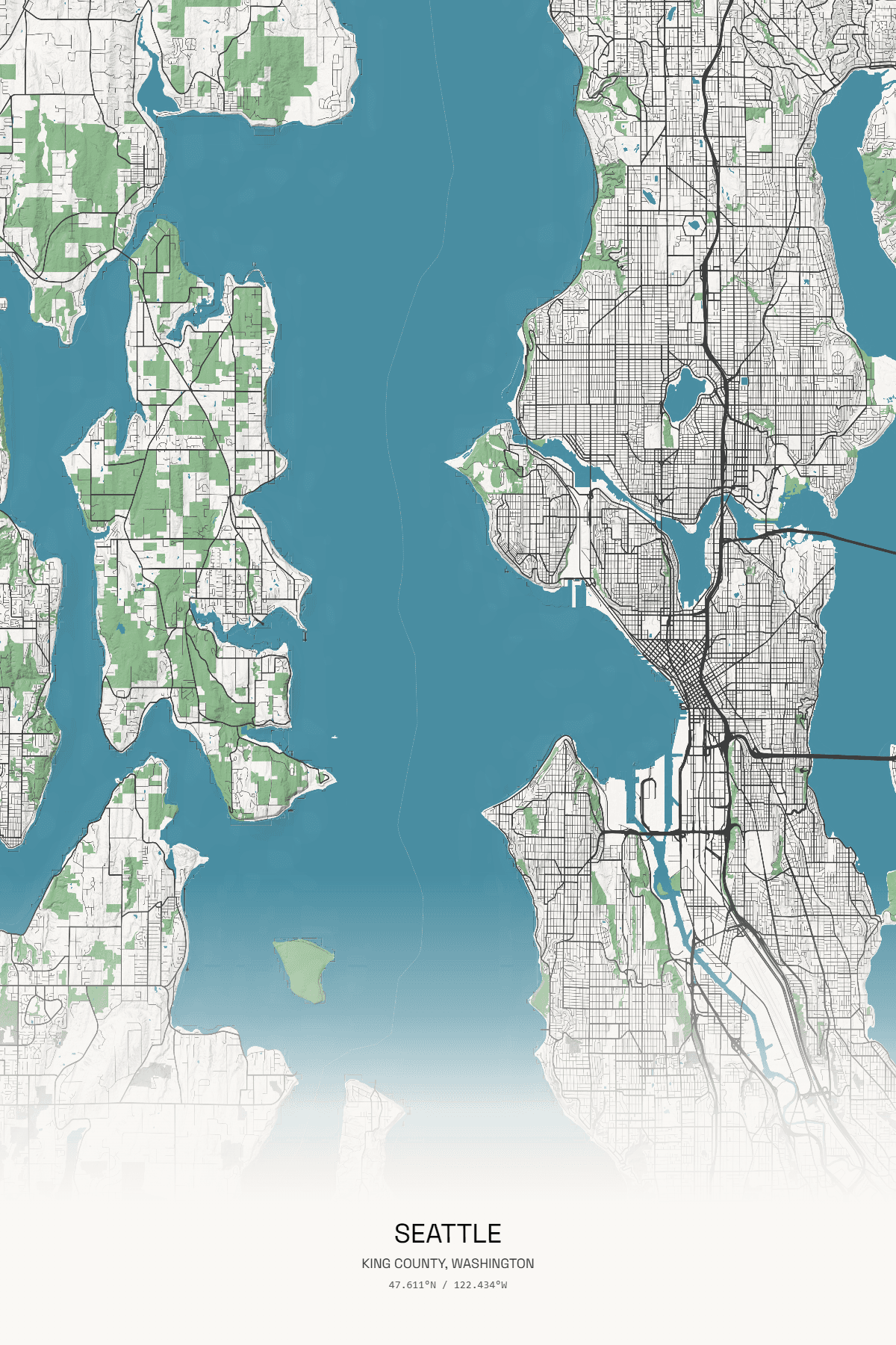San Francisco custom map print - dark mode with white streets